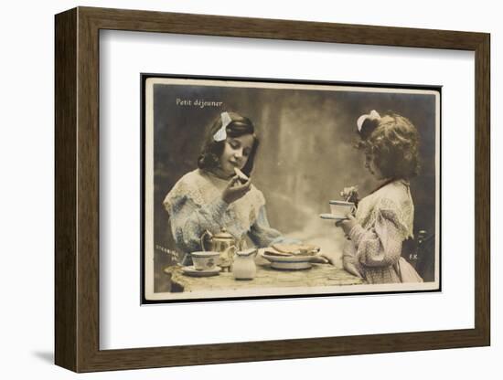 Le Petit Dejeuner Two Little French Girls Start the Day with Coffee and Toast-null-Framed Photographic Print