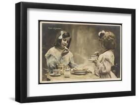 Le Petit Dejeuner Two Little French Girls Start the Day with Coffee and Toast-null-Framed Photographic Print