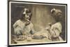 Le Petit Dejeuner Two Little French Girls Start the Day with Coffee and Toast-null-Mounted Photographic Print