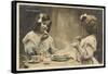 Le Petit Dejeuner Two Little French Girls Start the Day with Coffee and Toast-null-Framed Stretched Canvas