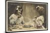 Le Petit Dejeuner Two Little French Girls Start the Day with Coffee and Toast-null-Mounted Photographic Print