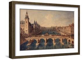 Le Pont au Change, le palais (conciergerie) et la Seine vers l'aval. Paris (Ier arr.), 1801-1850-Angelo Garbizza-Framed Giclee Print