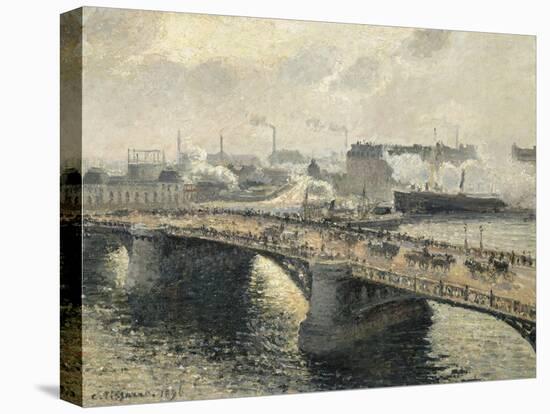 Le Pont Boïeldieu à Rouen, soleil couchant, temps brumeux-Camille Pissarro-Stretched Canvas