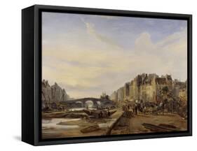 Le Pont-Marie et le port Saint-Paul, vers 1825-Charles Mozin-Framed Stretched Canvas