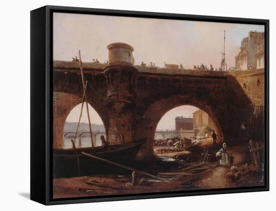 Le Pont Neuf, vu de la berge de la rive droite, vers 1830-null-Framed Stretched Canvas