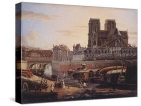 Le pont Saint-Charles, l'Hôtel-Dieu, l'Archevêché et Notre-Dame, vus du quai de la Tournelle-null-Stretched Canvas