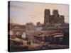 Le pont Saint-Charles, l'Hôtel-Dieu, l'Archevêché et Notre-Dame, vus du quai de la Tournelle-null-Stretched Canvas