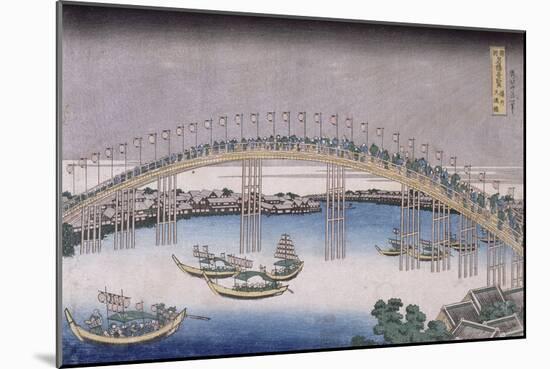 Le pont Tenma dans la province de Settsu-Katsushika Hokusai-Mounted Giclee Print