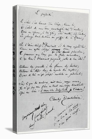 Le Possede' Autograph Poem (Pen and Ink on Paper)-Charles Pierre Baudelaire-Stretched Canvas