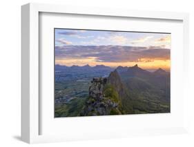 Le Pouce mountain during the African sunset, Moka Range, Port Louis, Mauritius-Roberto Moiola-Framed Photographic Print