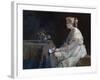 Le Present  Une Jeune Femme Decouvrant Une Statuette De Chat - Peinture D'alfred Stevens (1823-190-Alfred Emile Stevens-Framed Giclee Print