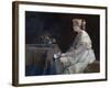 Le Present  Une Jeune Femme Decouvrant Une Statuette De Chat - Peinture D'alfred Stevens (1823-190-Alfred Emile Stevens-Framed Giclee Print