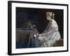 Le Present  Une Jeune Femme Decouvrant Une Statuette De Chat - Peinture D'alfred Stevens (1823-190-Alfred Emile Stevens-Framed Giclee Print