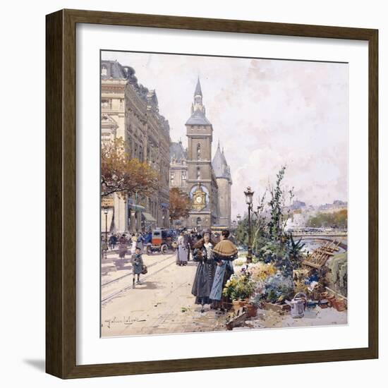 Le Quai Aux Fleurs and Hotel-Eugene Galien-Laloue-Framed Giclee Print