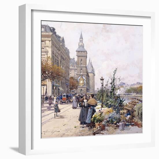 Le Quai Aux Fleurs and Hotel-Eugene Galien-Laloue-Framed Giclee Print