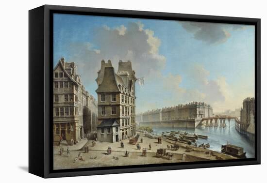 Le quai de la Grève, l'île Saint-Louis et le pont Rouge vus de la place de Grève-Nicolas Jean Baptiste Raguenet-Framed Stretched Canvas