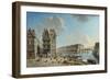 Le quai de la Grève, l'île Saint-Louis et le pont Rouge vus de la place de Grève-Nicolas Jean Baptiste Raguenet-Framed Giclee Print