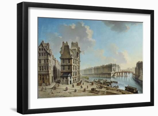 Le quai de la Grève, l'île Saint-Louis et le pont Rouge vus de la place de Grève-Nicolas Jean Baptiste Raguenet-Framed Giclee Print