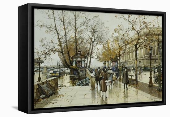 Le Quai De Louvre, Paris-Eugene Galien-Laloue-Framed Stretched Canvas