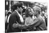 Le realisateur Rene Clement, Alain Delon and Jane Fonda sur le tournage du film Les Felins en, 1963-null-Stretched Canvas