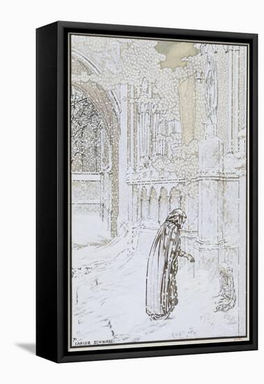 Le Rêve : Enfant abandonné et personnage sous la neige prés d'une église-Carlos Schwabe-Framed Stretched Canvas