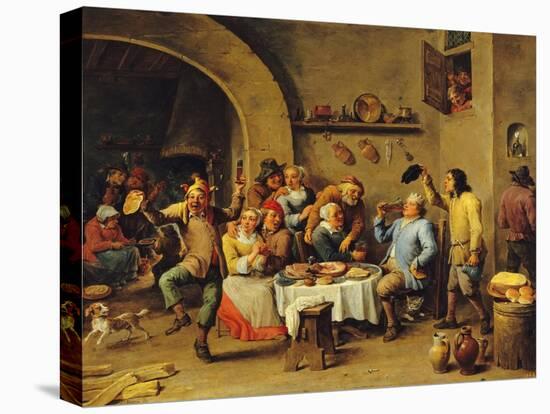 Le Roi Boit (The King Drinks)-David Teniers the Younger-Stretched Canvas