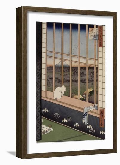 Le sanctuaire de Yushima Tenjin depuis le sommet de la colline-Ando Hiroshige-Framed Giclee Print