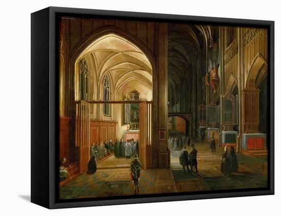 Le Service Du Soir Dans Une Eglise Gothique - Evening Service in a Gothic Church - Hendrick Van Ste-Hendrik van Steenwyck-Framed Stretched Canvas