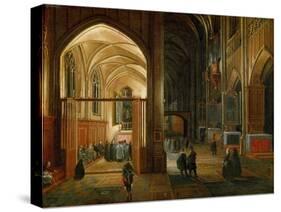 Le Service Du Soir Dans Une Eglise Gothique - Evening Service in a Gothic Church - Hendrick Van Ste-Hendrik van Steenwyck-Stretched Canvas