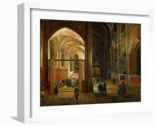 Le Service Du Soir Dans Une Eglise Gothique - Evening Service in a Gothic Church - Hendrick Van Ste-Hendrik van Steenwyck-Framed Giclee Print