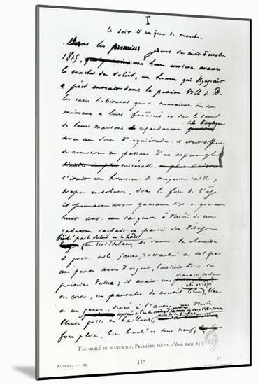 Le Soir D'Un Jour de Marche, Facsimile of Page from Manuscript "Les Miserables" by Victor Hugo-null-Mounted Giclee Print