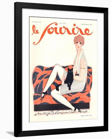 Le Sourire, Glamour Art Deco Pets Cats Womens Magazine, France, 1928-null-Framed Giclee Print