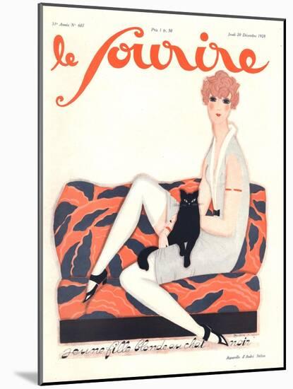 Le Sourire, Glamour Art Deco Pets Cats Womens Magazine, France, 1928-null-Mounted Giclee Print