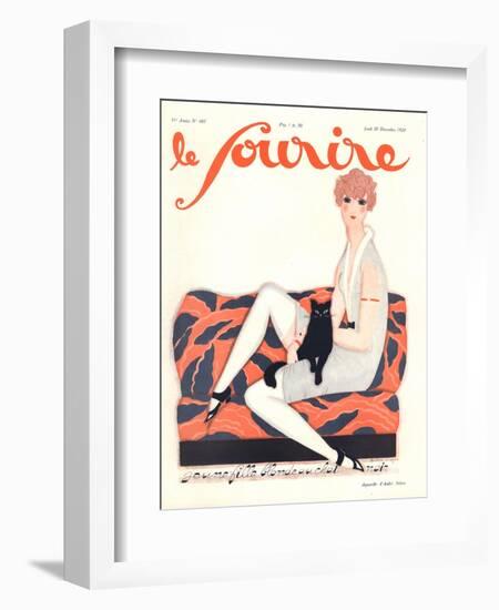 Le Sourire, Glamour Art Deco Pets Cats Womens Magazine, France, 1928-null-Framed Giclee Print