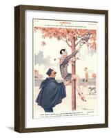 Le Sourire, Glamour Erotica Police Climbing Trees Magazine, France, 1920-null-Framed Giclee Print