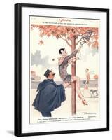 Le Sourire, Glamour Erotica Police Climbing Trees Magazine, France, 1920-null-Framed Giclee Print