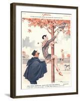 Le Sourire, Glamour Erotica Police Climbing Trees Magazine, France, 1920-null-Framed Giclee Print