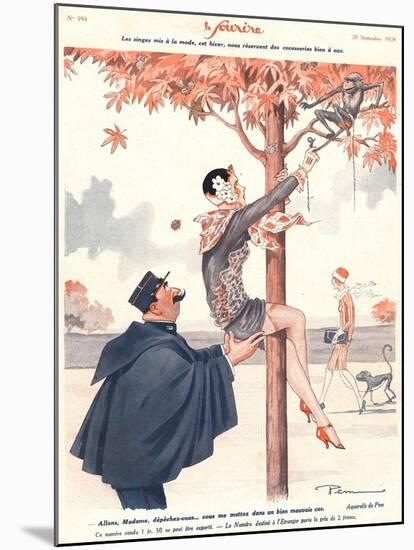 Le Sourire, Glamour Erotica Police Climbing Trees Magazine, France, 1920-null-Mounted Giclee Print