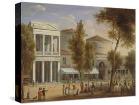 Le théâtre des Variétés et le Passage des Panoramas, boulevard Montmartre, vers 1825-null-Stretched Canvas