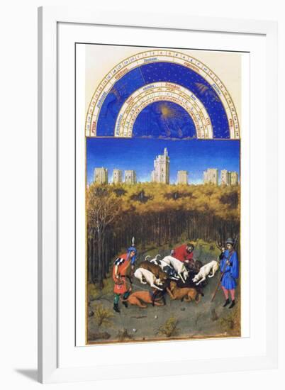 Le Tres Riches Heures Du Duc De Berry - December-Paul Herman & Jean Limbourg-Framed Art Print