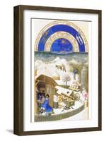 Le Tres Riches Heures Du Duc De Berry - February-Paul Herman & Jean Limbourg-Framed Art Print