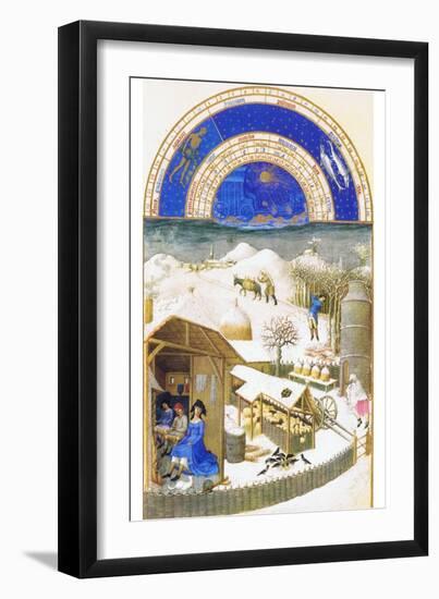 Le Tres Riches Heures Du Duc De Berry - February-Paul Herman & Jean Limbourg-Framed Art Print