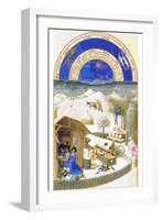 Le Tres Riches Heures Du Duc De Berry - February-Paul Herman & Jean Limbourg-Framed Art Print