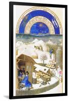 Le Tres Riches Heures Du Duc De Berry - February-Paul Herman & Jean Limbourg-Framed Art Print