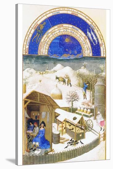 Le Tres Riches Heures Du Duc De Berry - February-Paul Herman & Jean Limbourg-Stretched Canvas