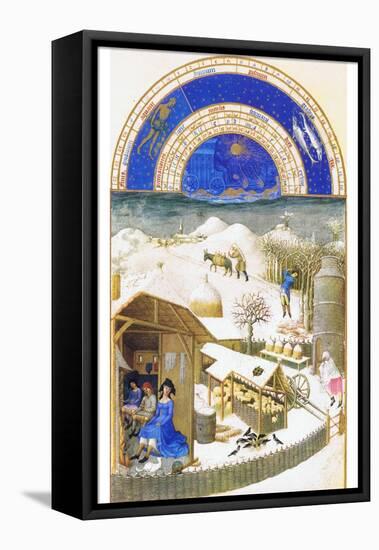 Le Tres Riches Heures Du Duc De Berry - February-Paul Herman & Jean Limbourg-Framed Stretched Canvas