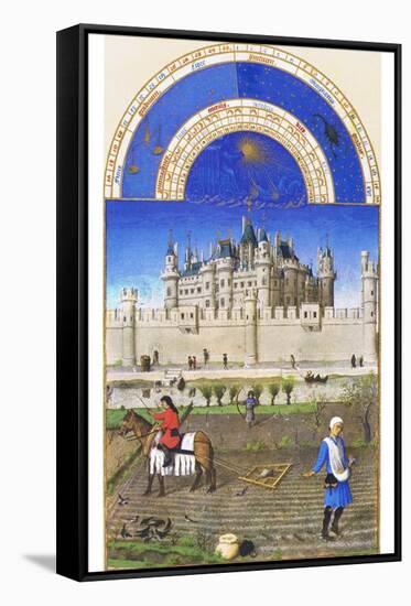 Le Tres Riches Heures Du Duc De Berry - October-Paul Herman & Jean Limbourg-Framed Stretched Canvas