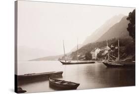 Le village de Saint-Gingolphe au bord du lac où sont ancrées barques et voiliers-Alexandre-Gustave Eiffel-Stretched Canvas