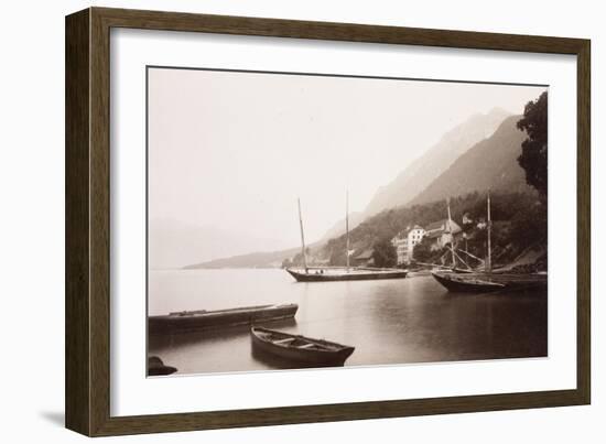 Le village de Saint-Gingolphe au bord du lac où sont ancrées barques et voiliers-Alexandre-Gustave Eiffel-Framed Giclee Print