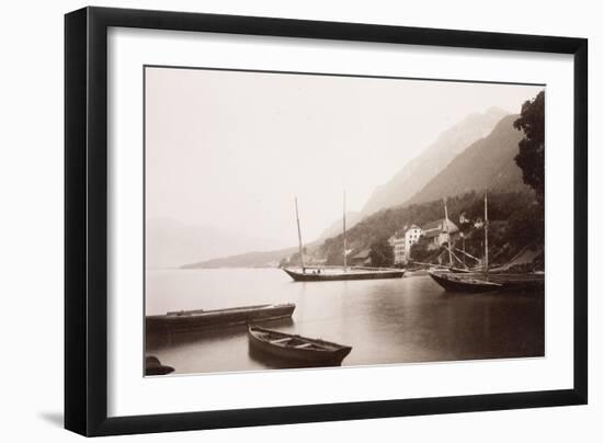 Le village de Saint-Gingolphe au bord du lac où sont ancrées barques et voiliers-Alexandre-Gustave Eiffel-Framed Giclee Print